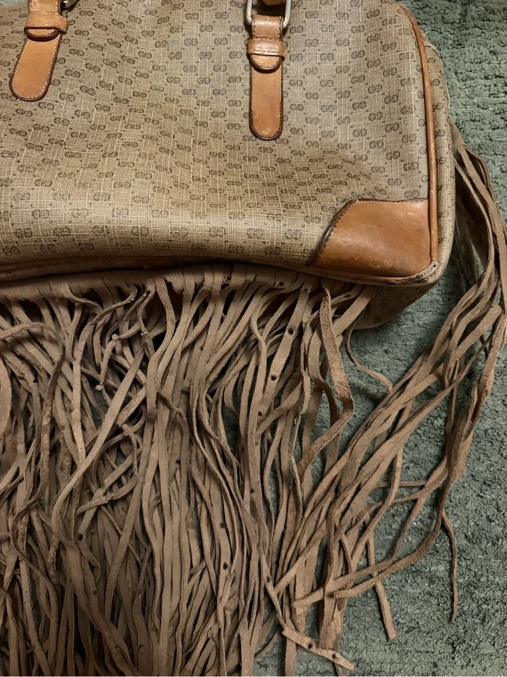 Custom Gucci Brown GG Canvas Bamboo-Handle Fringe Satchel